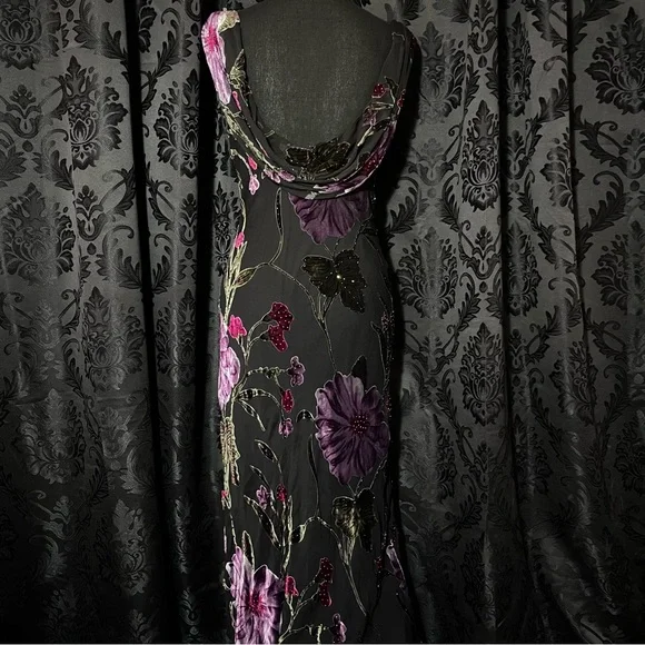 Cache Black and Purple Floral Maxi Dress